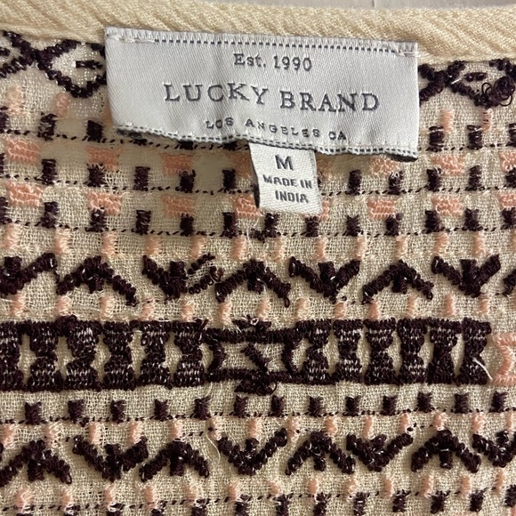 Lucky Brand gauzy peasant v neck blouse cream embroidered linen blend Medium - Picture 7 of 8